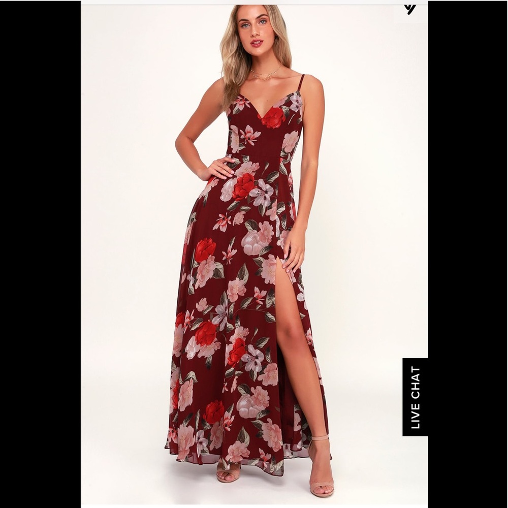 Into Bloom Burgundy Floral print maxi